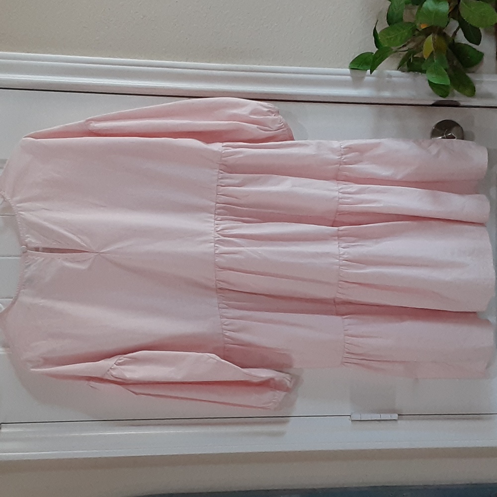 JUN & IVY Blush Pink Tiered Babydoll Mini Dress Large - Picture 2 of 4